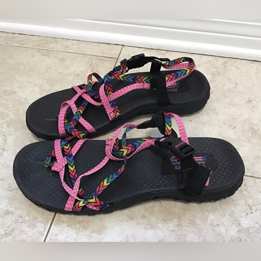 Skechers’s Reggae Bright Multi Colored Sandals Sz 10